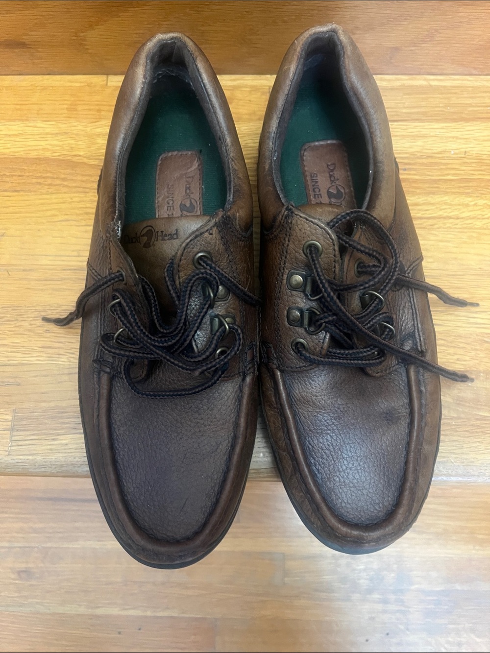 Duck Head Men's Dark Brown Leather Boat Shoes with Black Laces